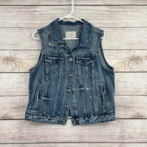 Kancan Distressed Denim Trucker Jean Vest Juniors Size XL Blue Medium Wash